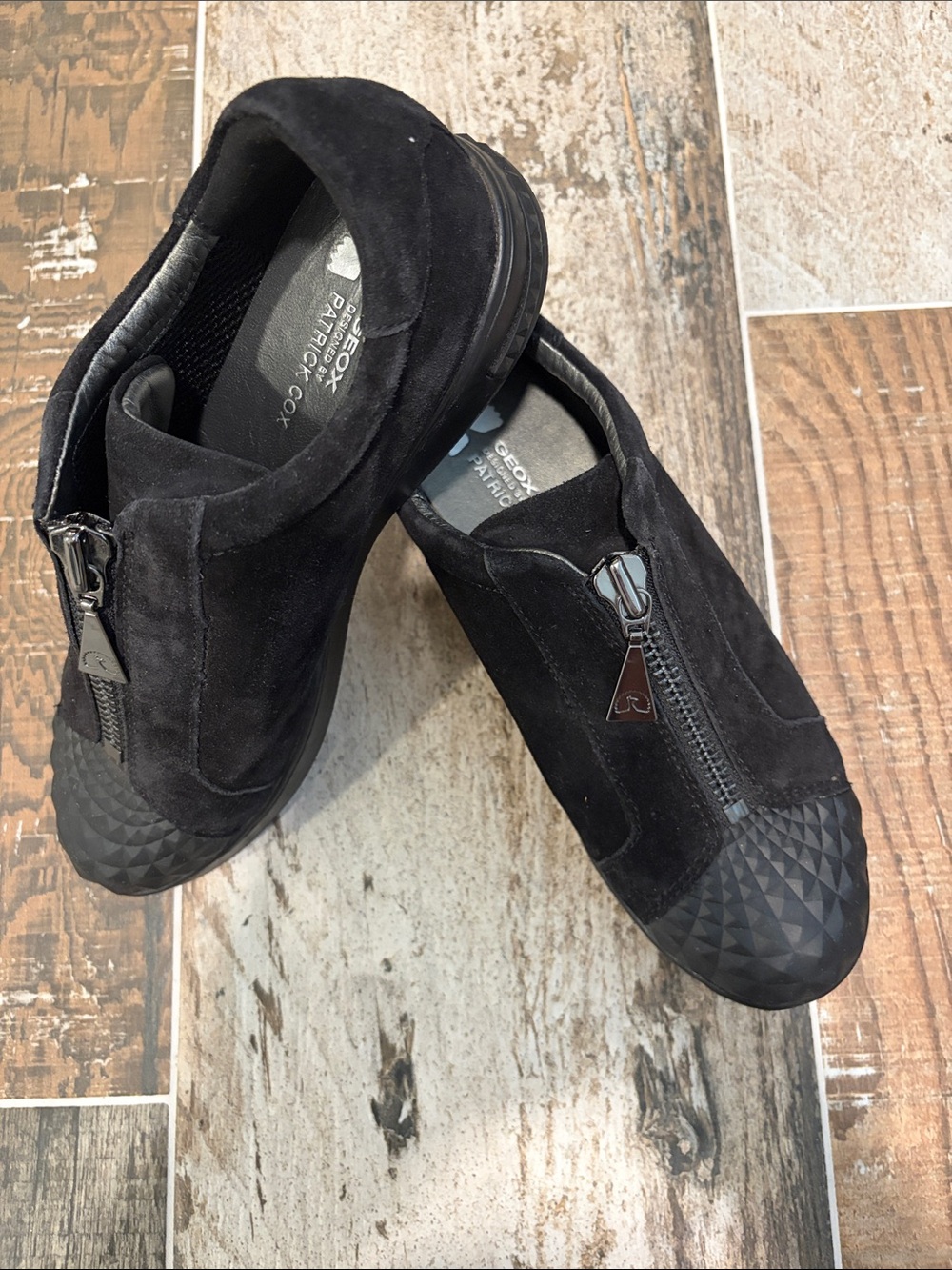 Geox Black Suede Zip-Front Slip-On Loafers